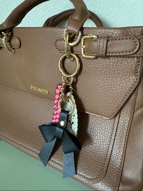 Pink Braided Bag Charm with Black Bow and NY Tag